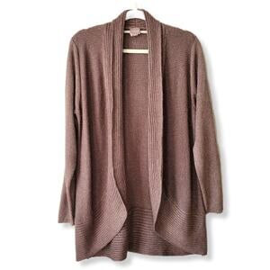 Chicos Cozy Ribbed Cardigan Sweater Brown L 2 Gold Metallic Lagenlook Casual